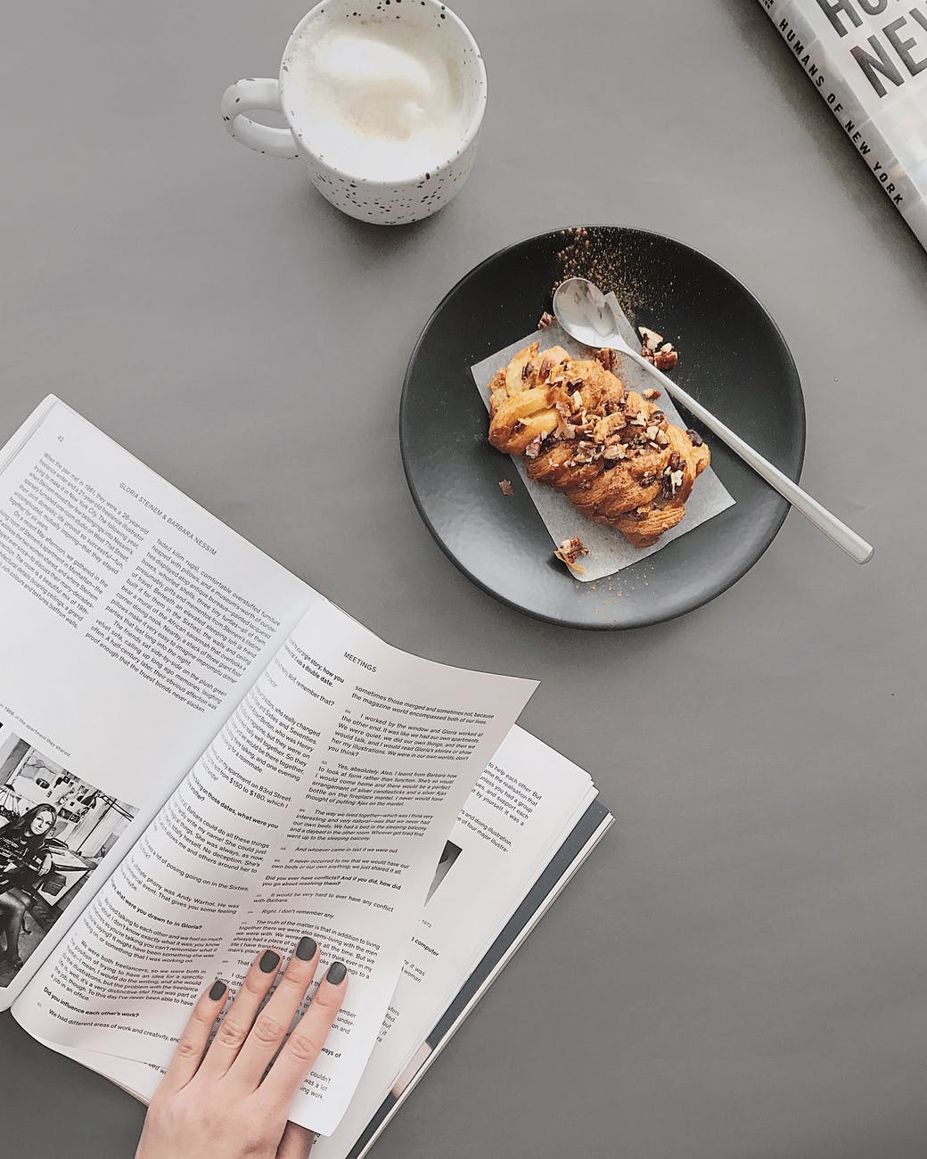 baked goodie on a black saucer plate